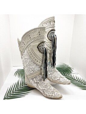 El Vaquero Italian Leather Lace Tassel Western Cowgirl Boho Boots EU 38 US 7.5